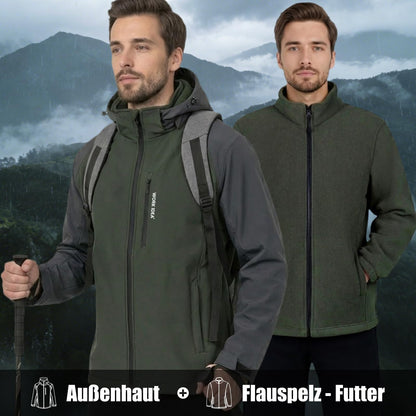 WORK IDEA Men's 3-in-1 Waterproof Breathable Windproof Jacket with Hood and Fleece Inner Jacket - Functional Jacket for Hiking, Cycling, Camping and Outdoor Activities