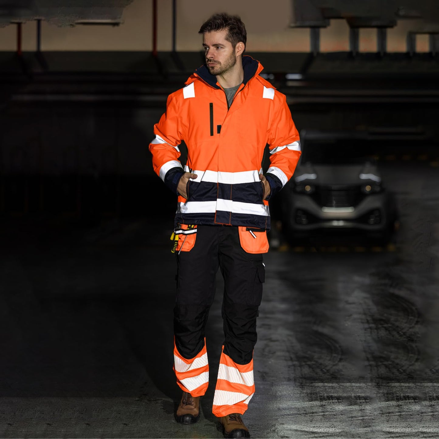 WORK IDEA Versatile 3-in-1 Work Jacket with Reflectors - Waterproof, Windproof, Breathable - Ideal Winter Work Wear and Hi-Vis Jacket for All Seasons