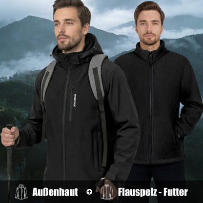 WORK IDEA Men's 3-in-1 Waterproof Breathable Windproof Jacket with Hood and Fleece Inner Jacket - Functional Jacket for Hiking, Cycling, Camping and Outdoor Activities