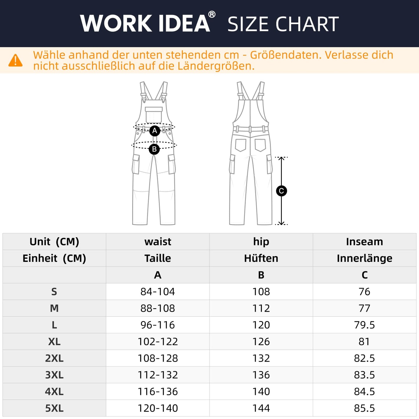 WORK IDEA Mens Work Dungarees Oxford Knee Pockets Durable Canvas