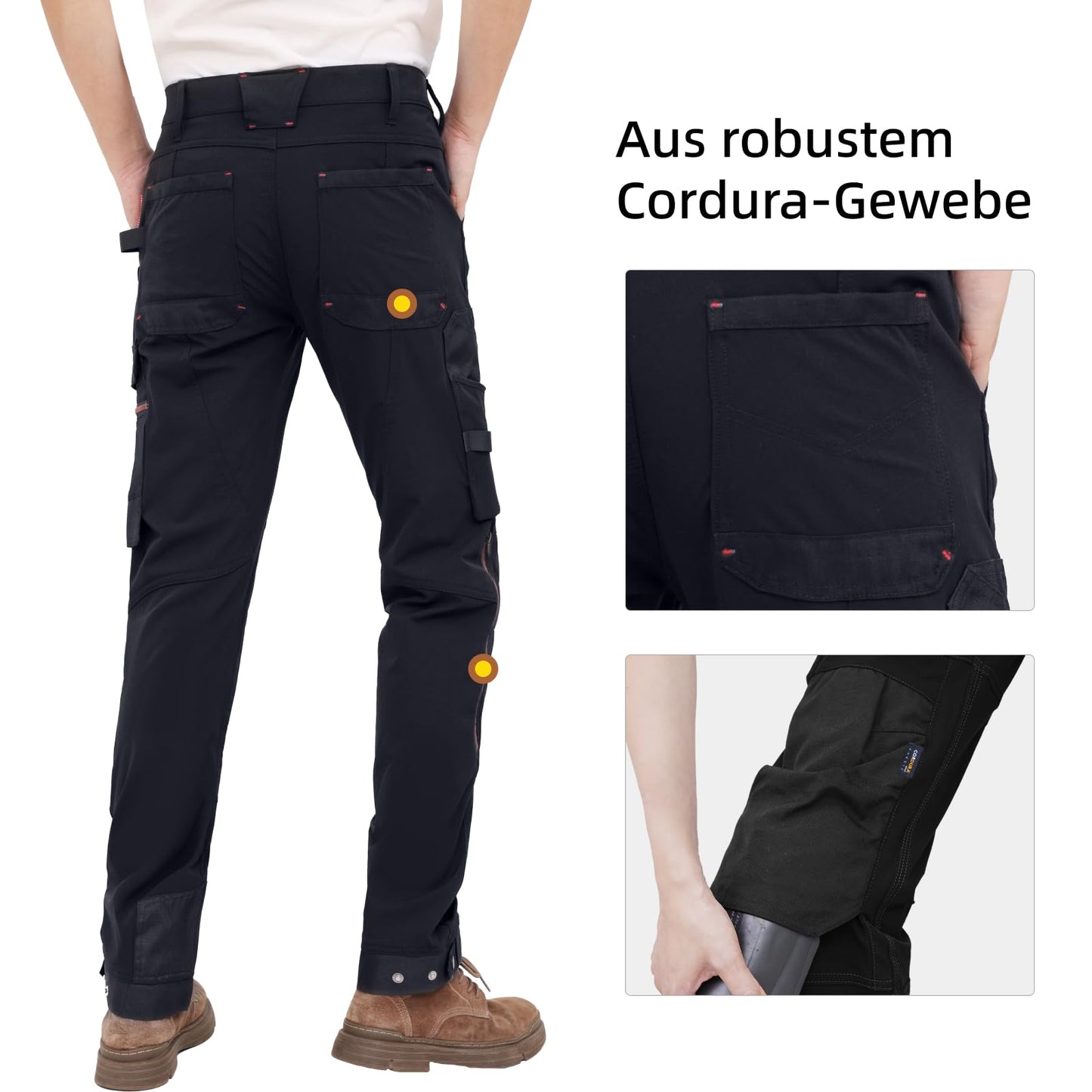 WORK IDEA Men's Slim-Fit Stretch Work Trousers: Corduroy on Critical Fabric Areas, Durable Elegance for the Highest Demands