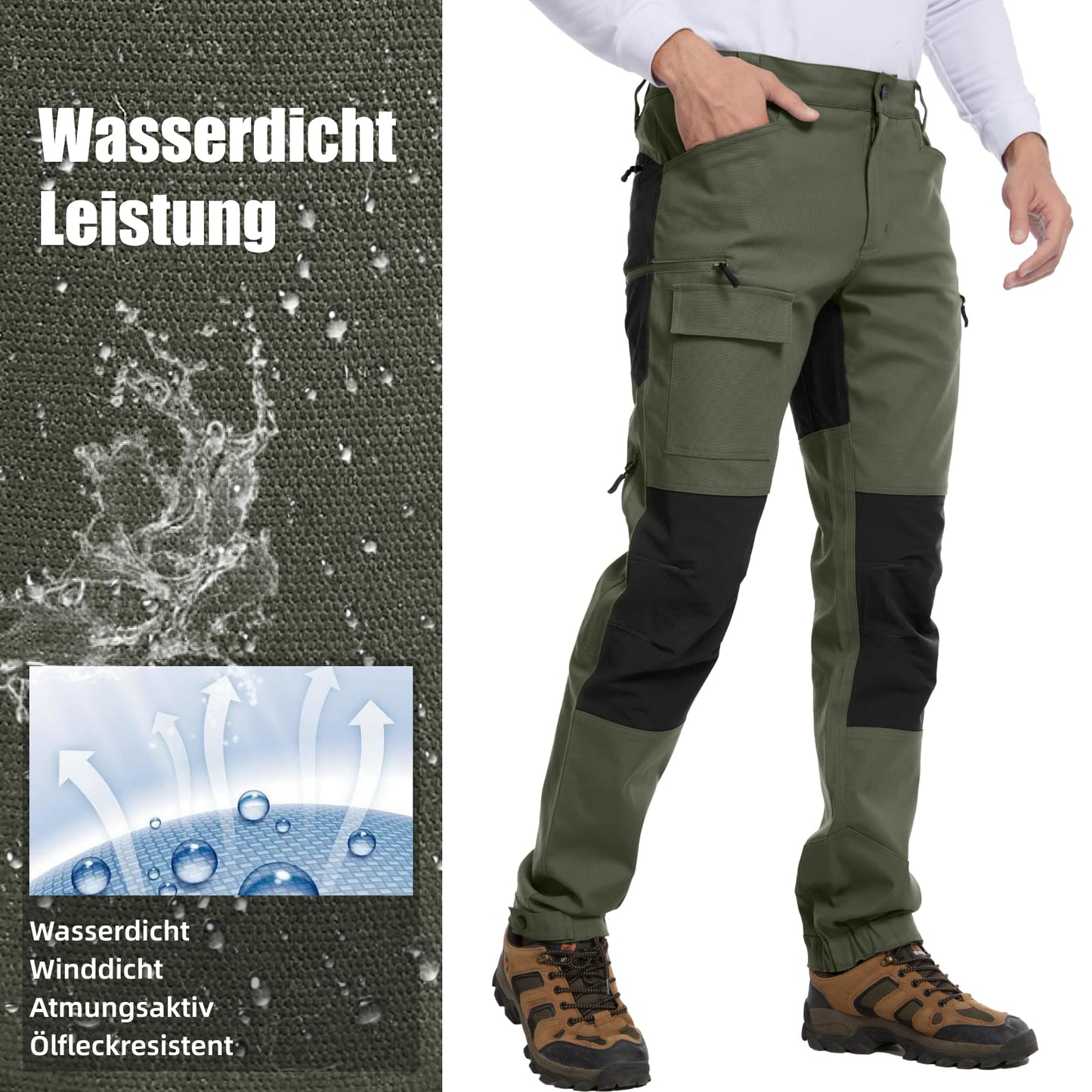 WORK IDEA Men's Hiking Trousers Stretch Slim Fit Waterproof Outdoor Hiking Trousers