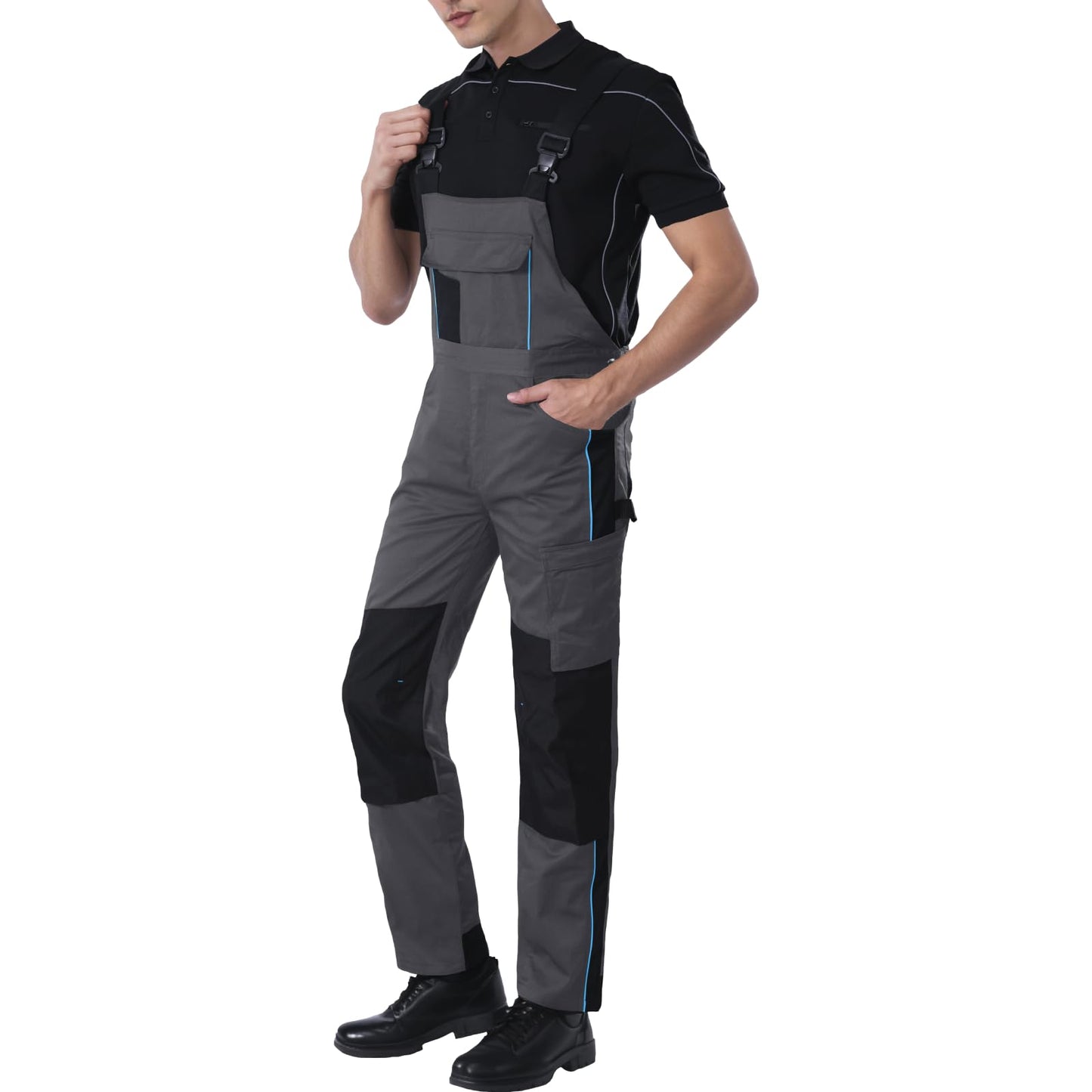WORK IDEA Mens Stretch Work Dungarees with Multiple Pockets and Tool Pockets