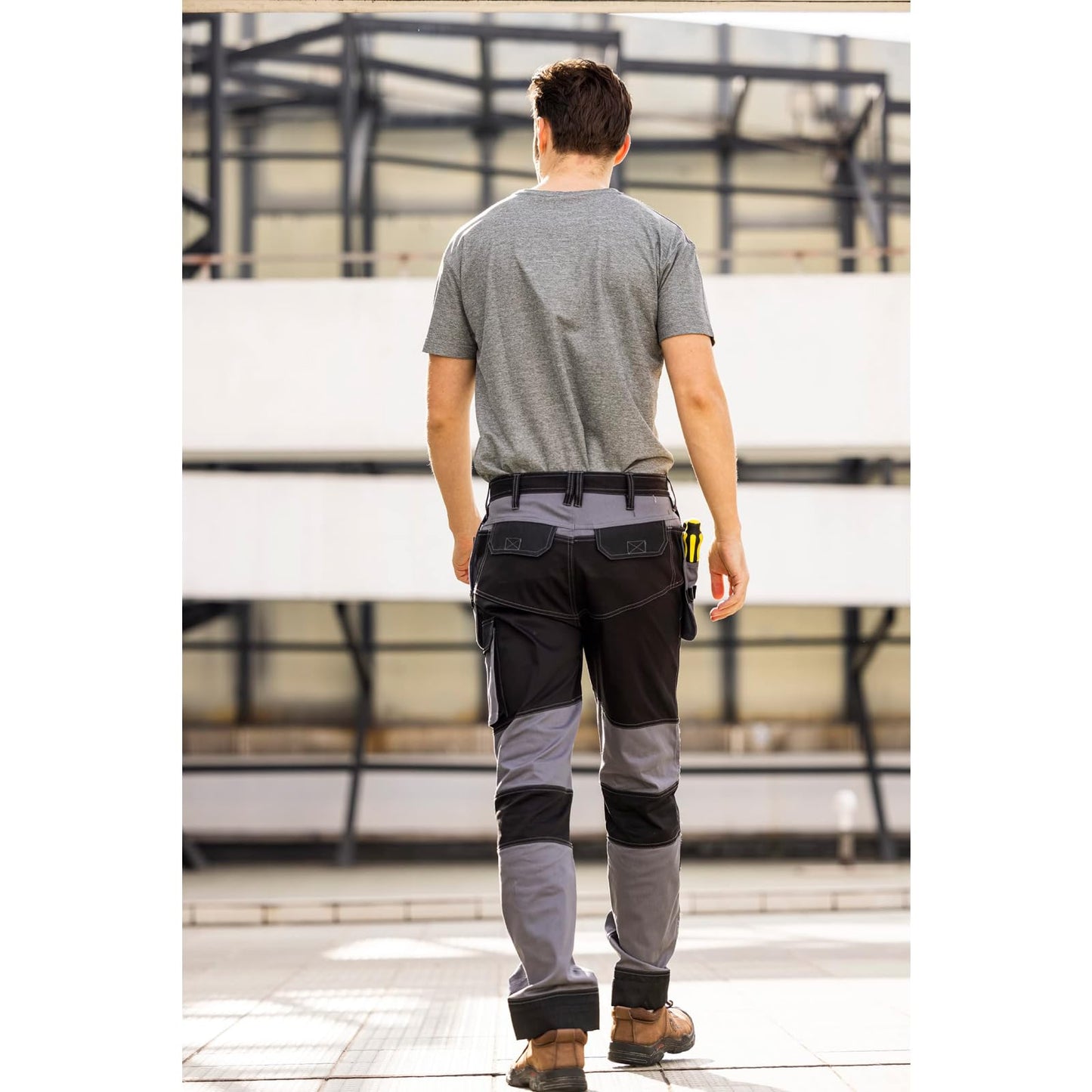 WORK IDEA Men's Work Trousers, Trousers with Multifunctional Pockets, Trousers with Removable Flight Pockets, Oxford Knee Pockets, Cotton Stretch Trousers