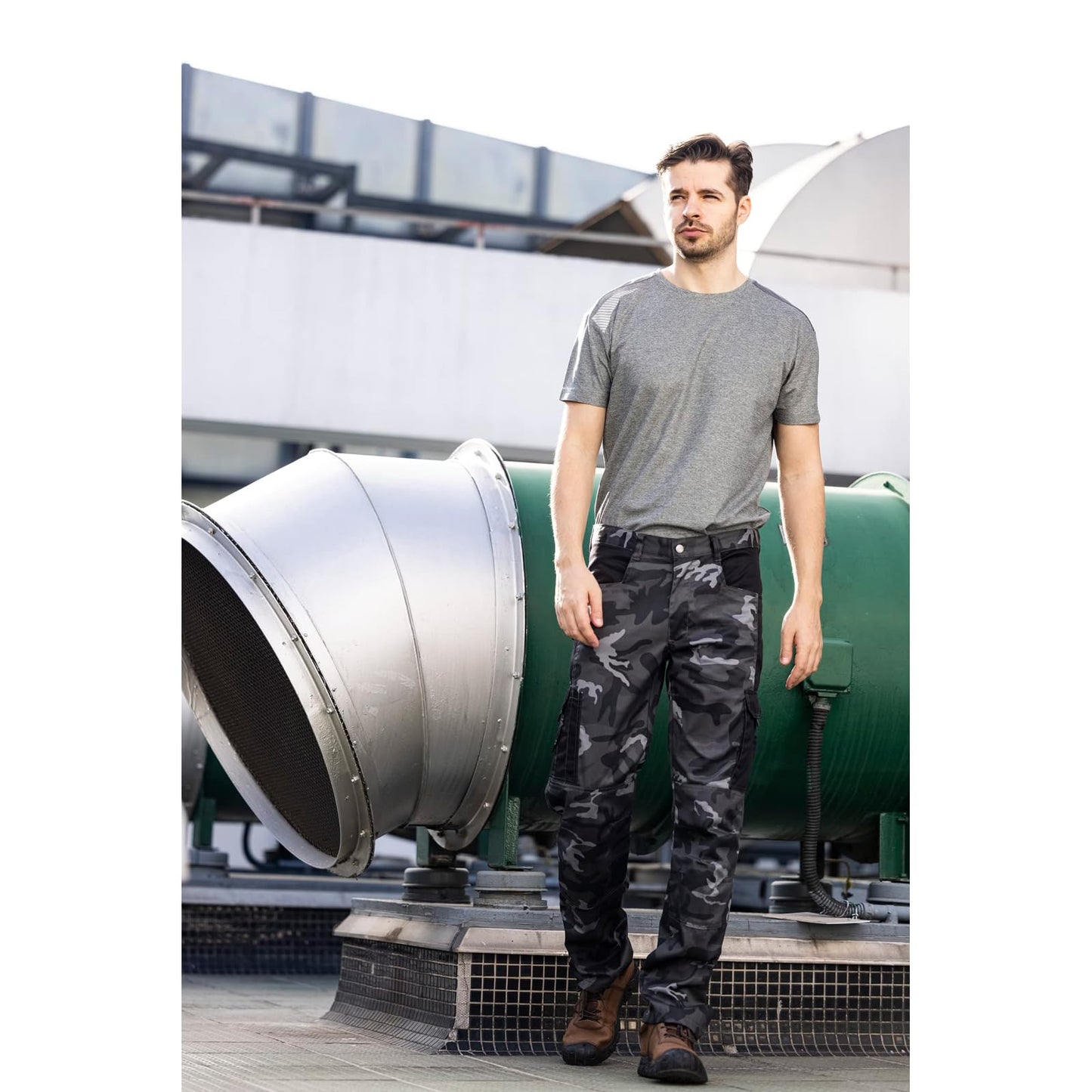 WORK IDEA Mens Work Trousers - Camouflage Trousers Mens Cargo Trousers with Inside Knee Pockets
