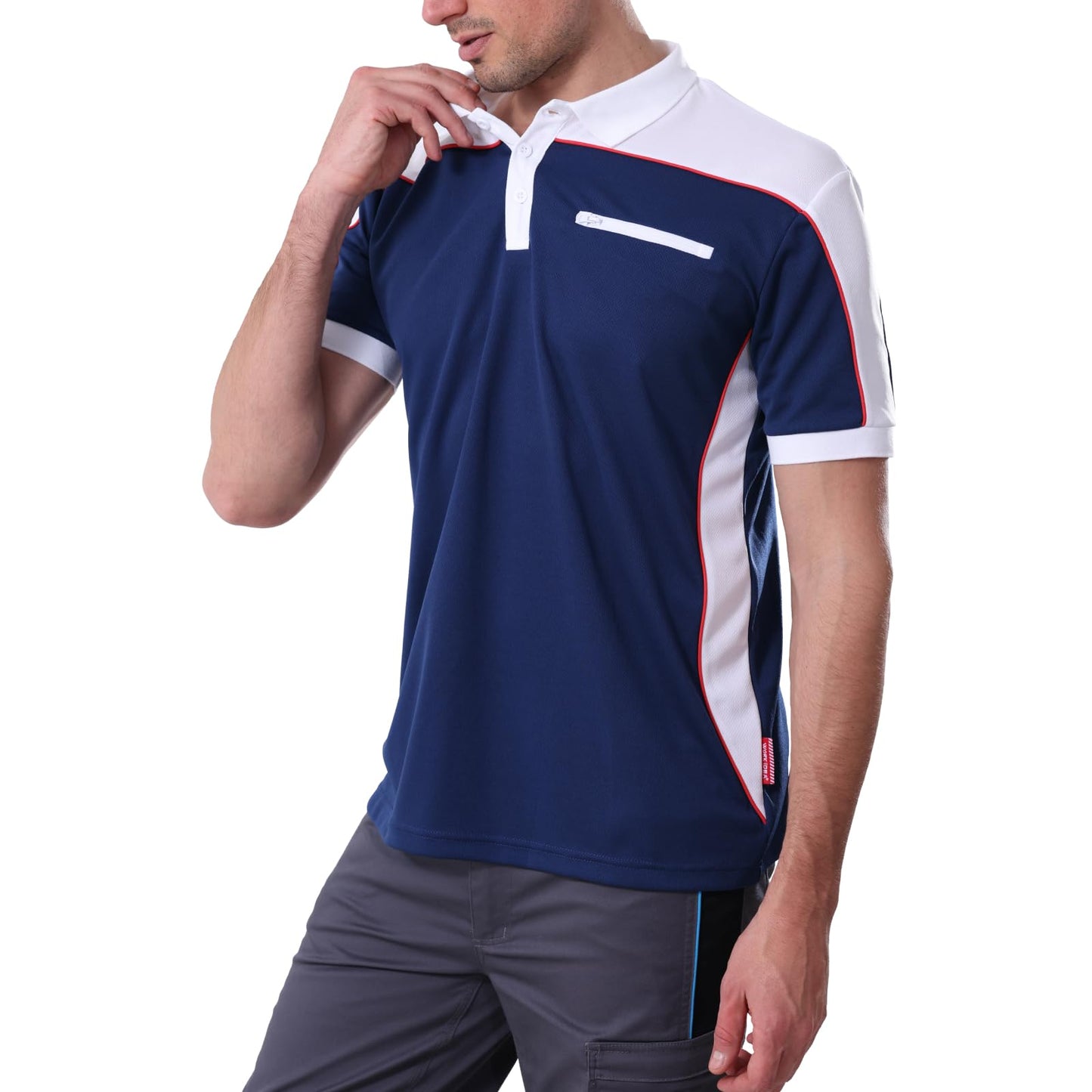 Work Idea Men's Short-Sleeved Polo Shirt with Contrast Colours, Functional Work Shirt for Work, Workshop and Leisure