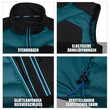 WORK IDEA Men's Outdoor Softshell Vest Water-Repellent Windproof Sleeveless Jacket - Breathable Lightweight Sports Vest with Pockets for Cycling, Running, Hiking, Golf and Work Contexts