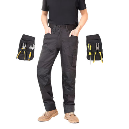 WORK IDEA Men's Work Trousers, Trousers with Multifunctional Pockets, Trousers with Removable Flight Pockets, Oxford Knee Pockets, Cotton Stretch Trousers