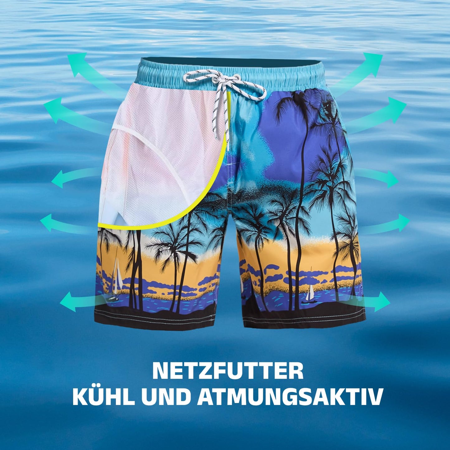WORK IDEA Men's Quick-Drying Swimming Trunks with Print 100% Polyester - Summer Beach Board Shorts