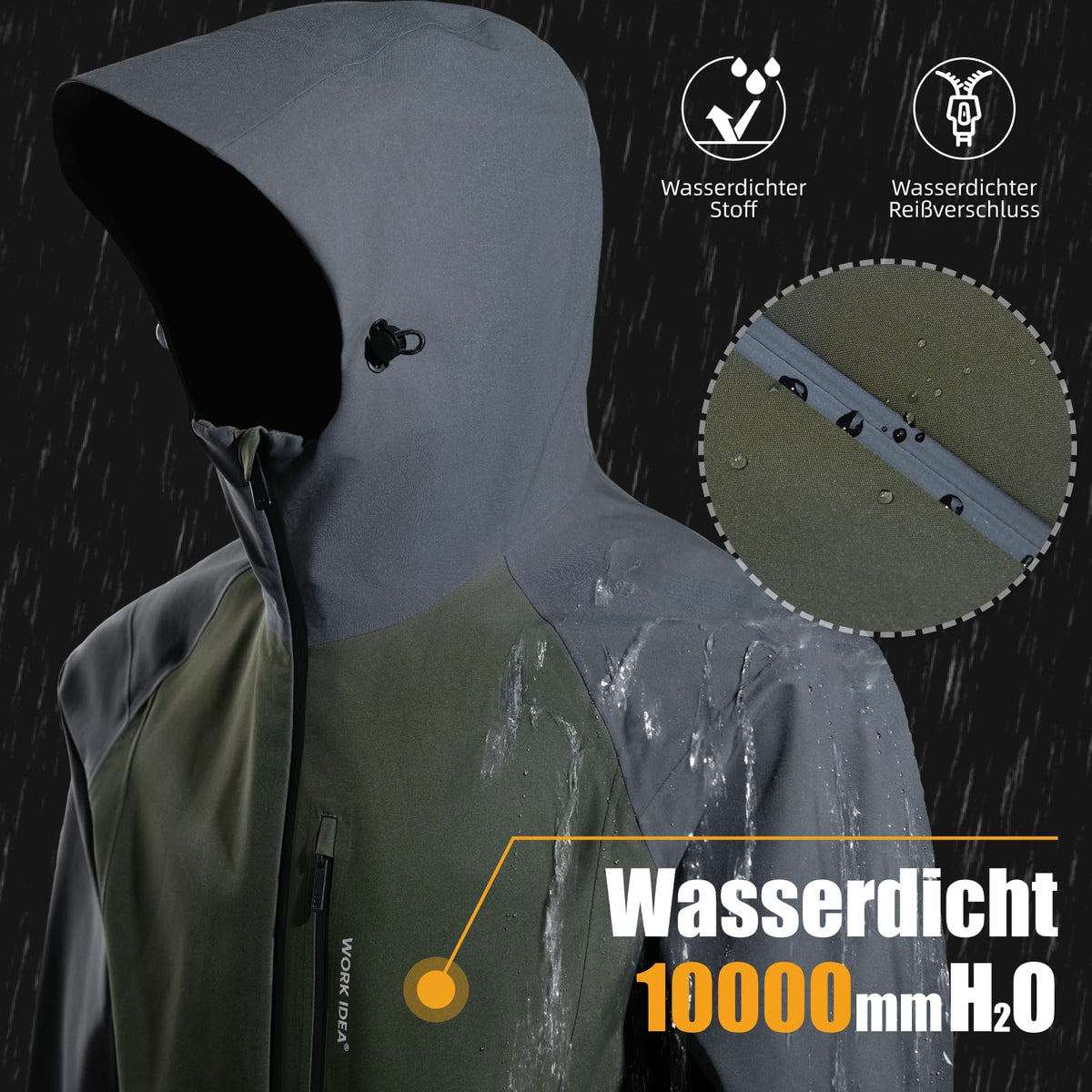 WORK IDEA Men's 3-in-1 Waterproof Breathable Windproof Jacket with Hood and Fleece Inner Jacket - Functional Jacket for Hiking, Cycling, Camping and Outdoor Activities