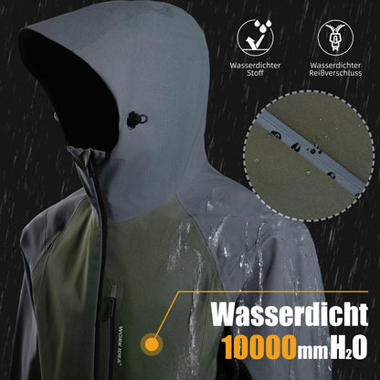 WORK IDEA Men's 3-in-1 Waterproof Breathable Windproof Jacket with Hood and Fleece Inner Jacket - Functional Jacket for Hiking, Cycling, Camping and Outdoor Activities