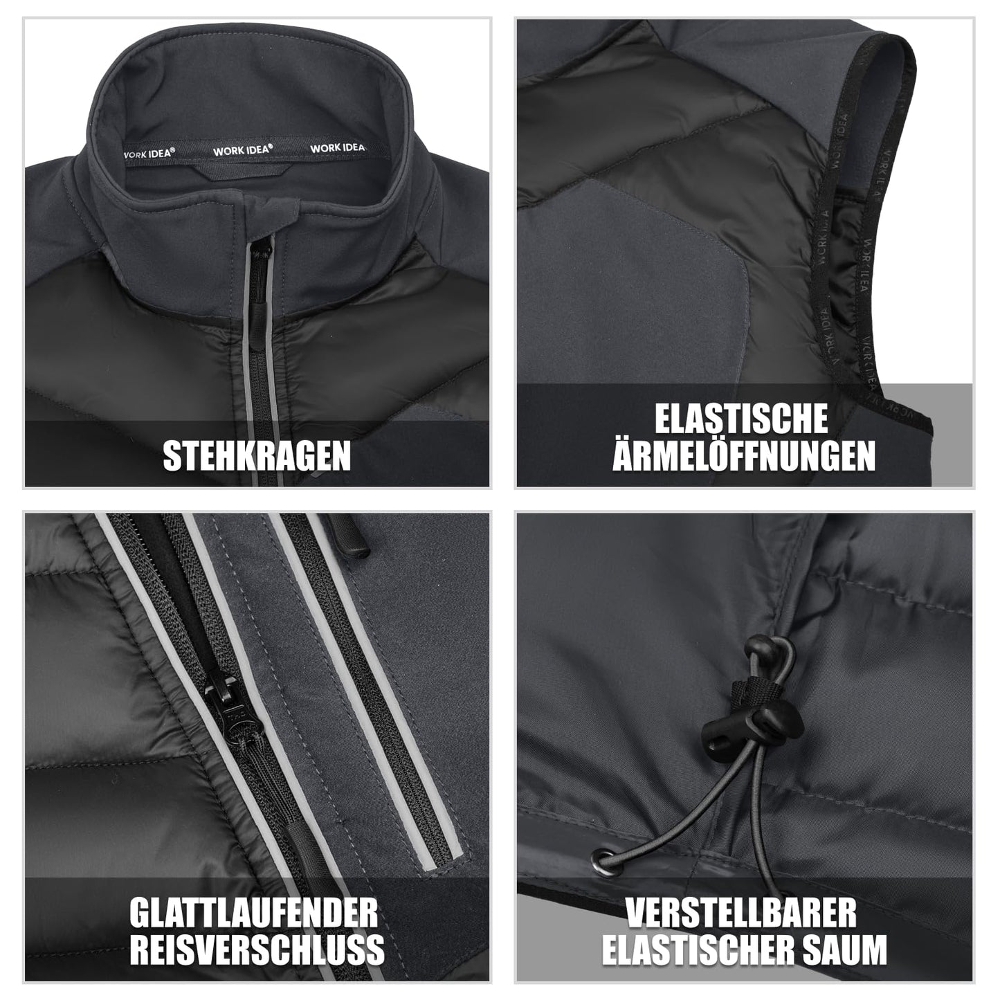WORK IDEA Men's Outdoor Softshell Vest Water-Repellent Windproof Sleeveless Jacket - Breathable Lightweight Sports Vest with Pockets for Cycling, Running, Hiking, Golf and Work Contexts