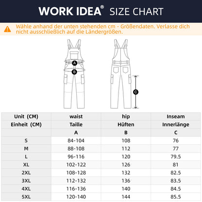 WORK IDEA Mens Work Dungarees Oxford Knee Pockets Durable Canvas