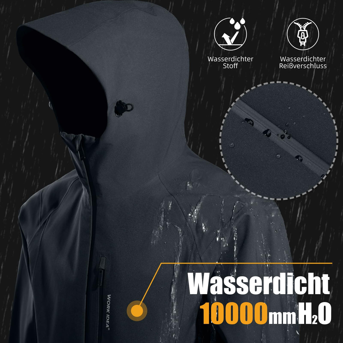 WORK IDEA Men's 3-in-1 Waterproof Breathable Windproof Jacket with Hood and Fleece Inner Jacket - Functional Jacket for Hiking, Cycling, Camping and Outdoor Activities