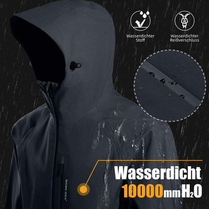 WORK IDEA Men's 3-in-1 Waterproof Breathable Windproof Jacket with Hood and Fleece Inner Jacket - Functional Jacket for Hiking, Cycling, Camping and Outdoor Activities