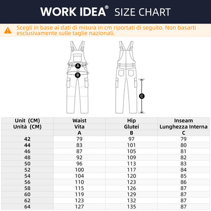 WORK IDEA Mens Work Dungarees with Good Stretch, Many Pockets and Partial Use of Cordura Fabric for Increased Abrasion Resistance, Suitable for Various Work Environments