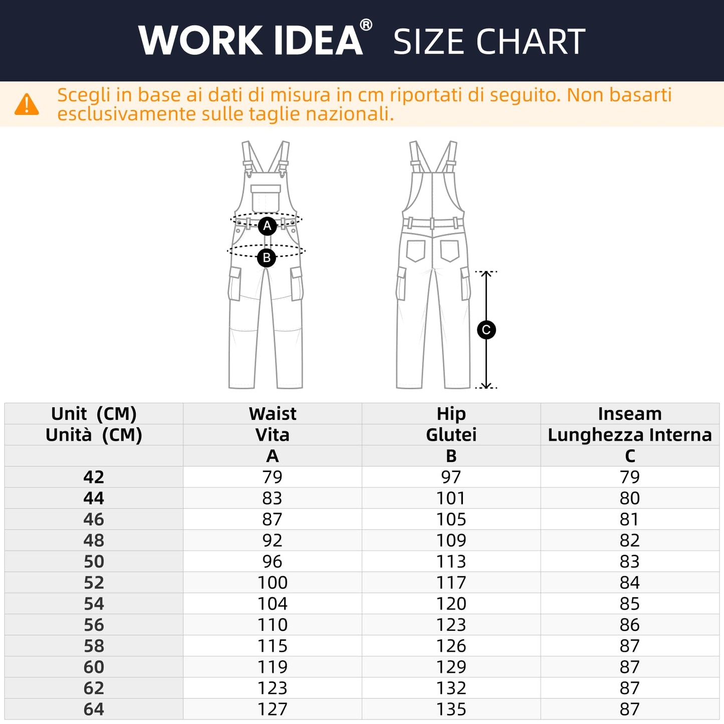 WORK IDEA Mens Work Dungarees with Good Stretch, Many Pockets and Partial Use of Cordura Fabric for Increased Abrasion Resistance, Suitable for Various Work Environments